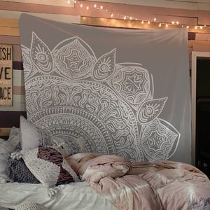 Beige White Mandala Wall Tapestry Yoga Meditation
